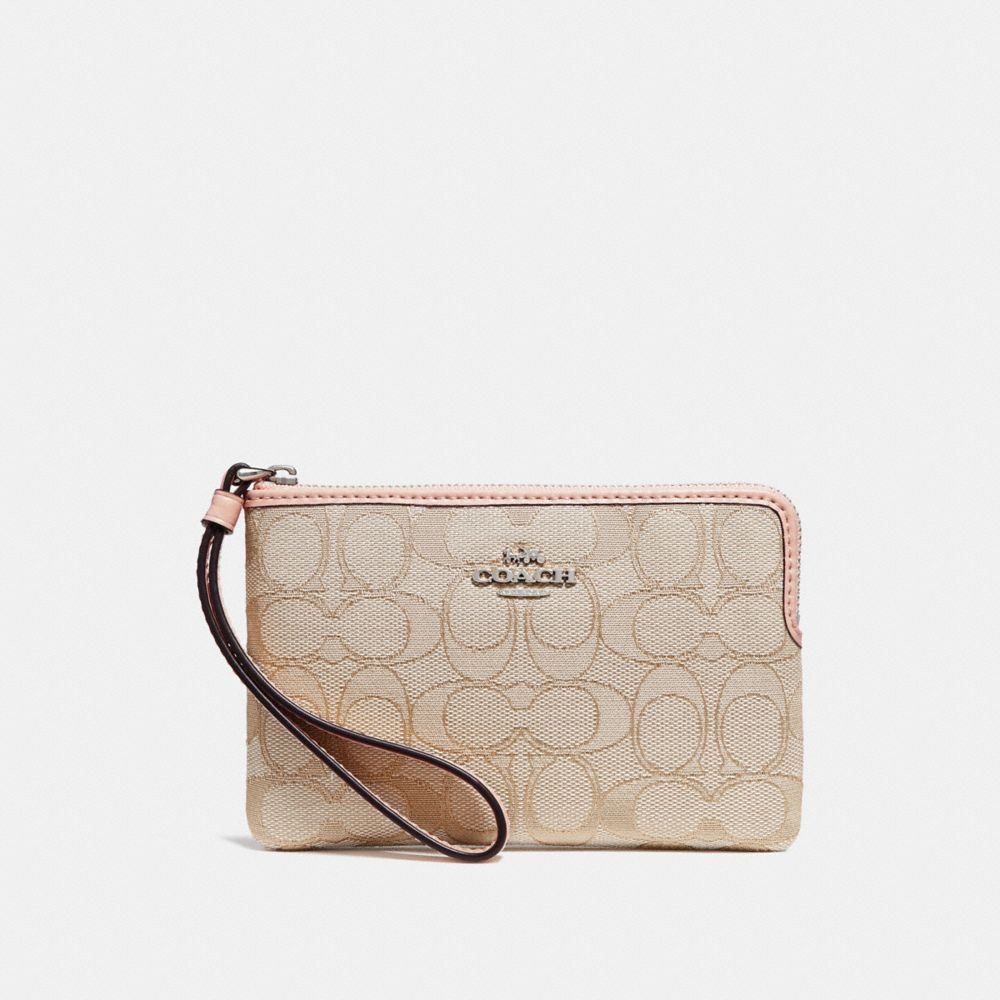 CORNER ZIP WRISTLET - LIGHT KHAKI/LIGHT PINK/SILVER - COACH F58033