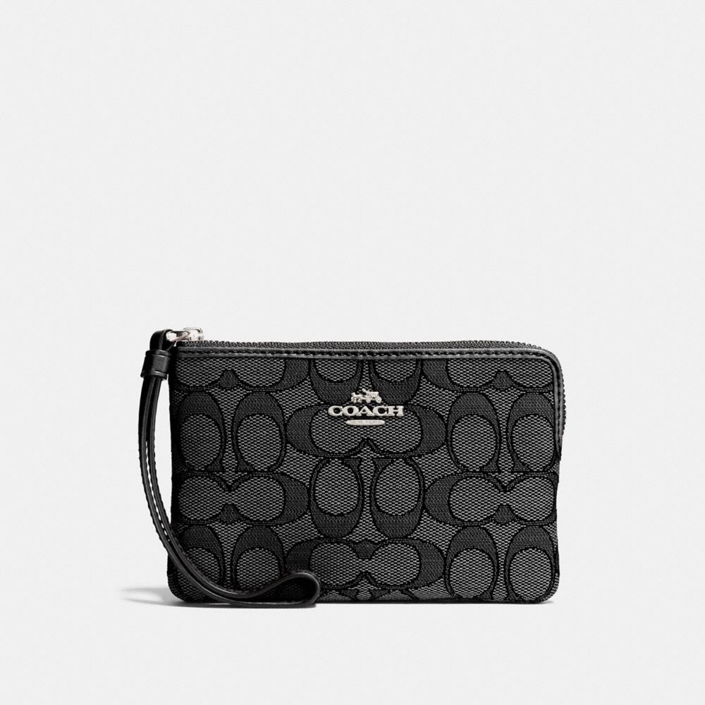 COACH F58033 - CORNER ZIP WRISTLET IN SIGNATURE CANVAS BLACK SMOKE/BLACK/SILVER