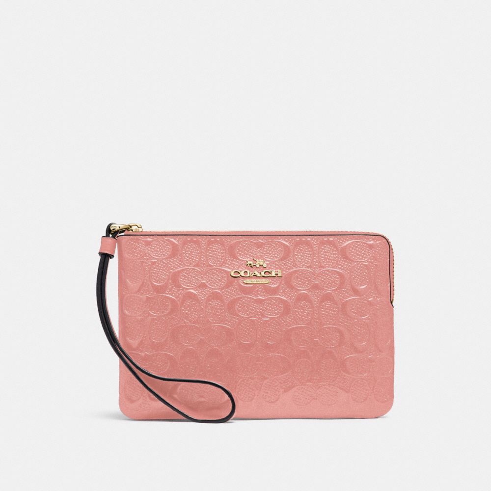 COACH F58034 CORNER ZIP WRISTLET IN SIGNATURE LEATHER MELON/LIGHT-GOLD