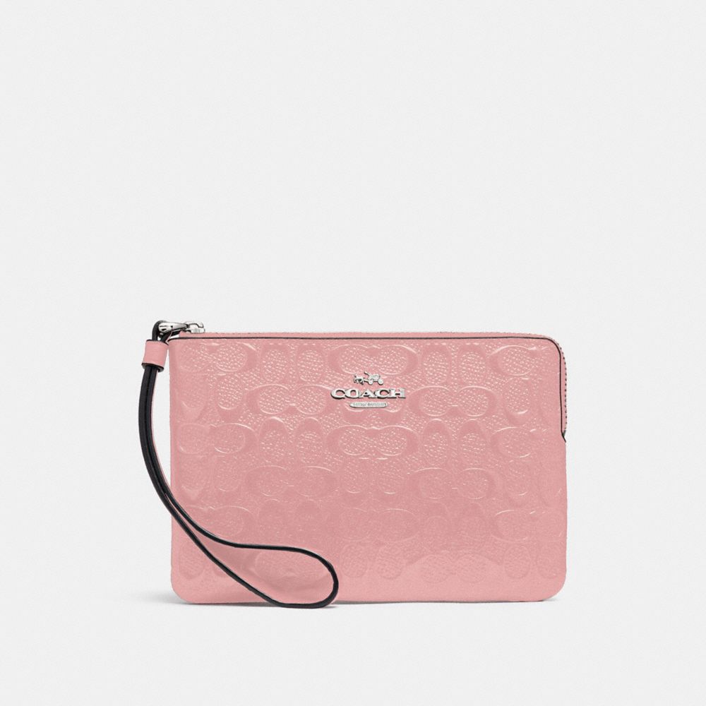 CORNER ZIP WRISTLET IN SIGNATURE LEATHER - F58034 - PETAL/SILVER