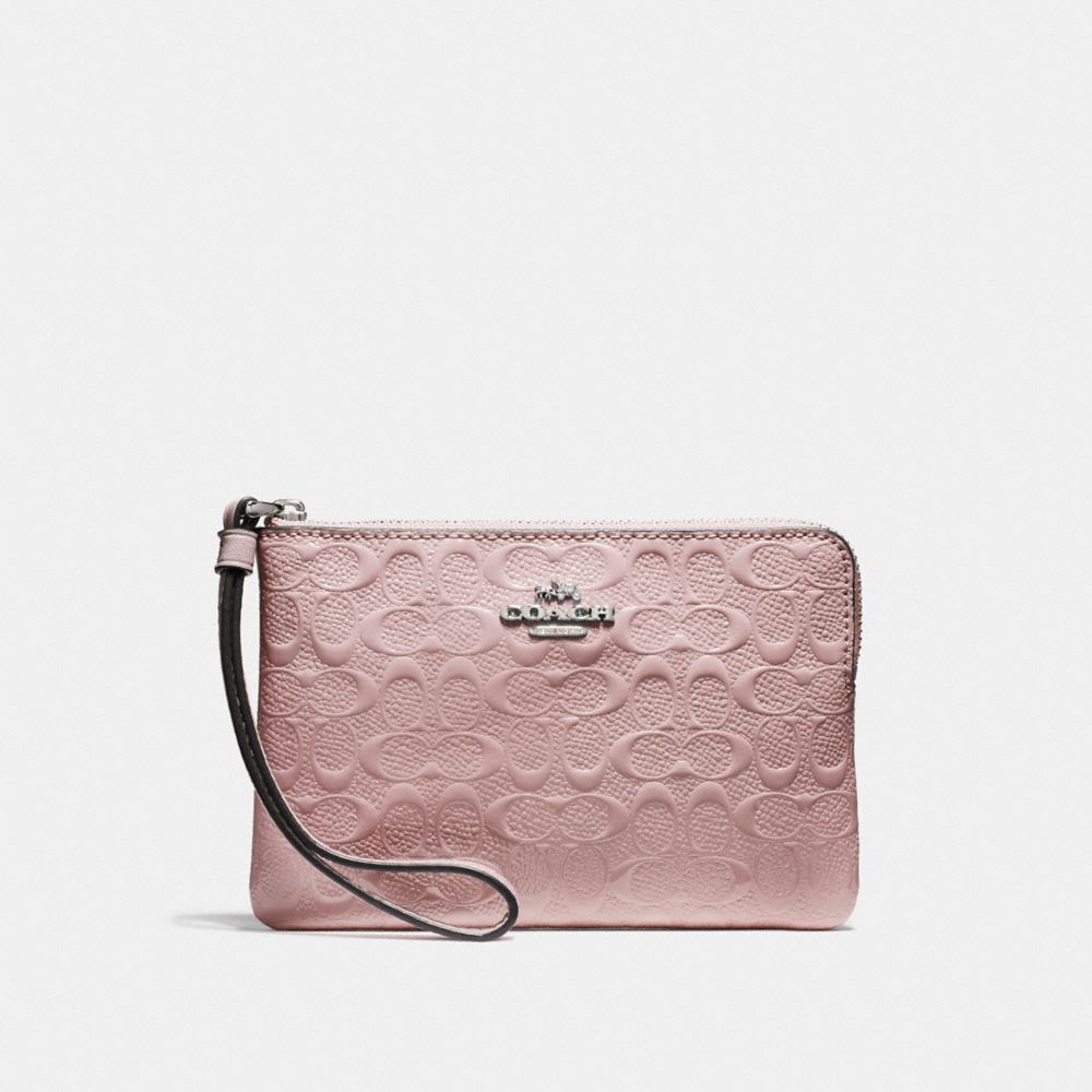 COACH f58034 CORNER ZIP WRISTLET SILVER/BLUSH 2