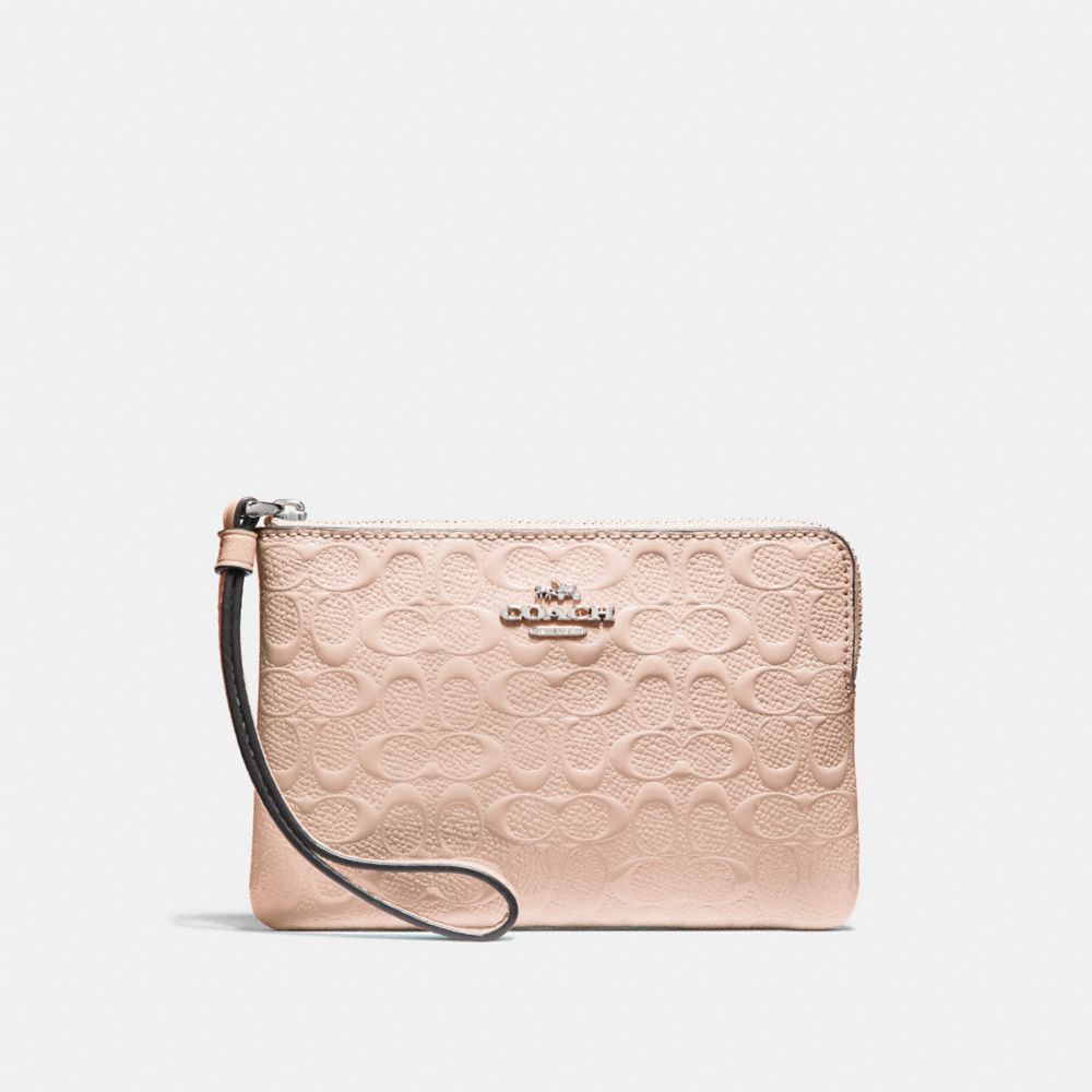 COACH F58034 CORNER ZIP WRISTLET SILVER/LIGHT-PINK