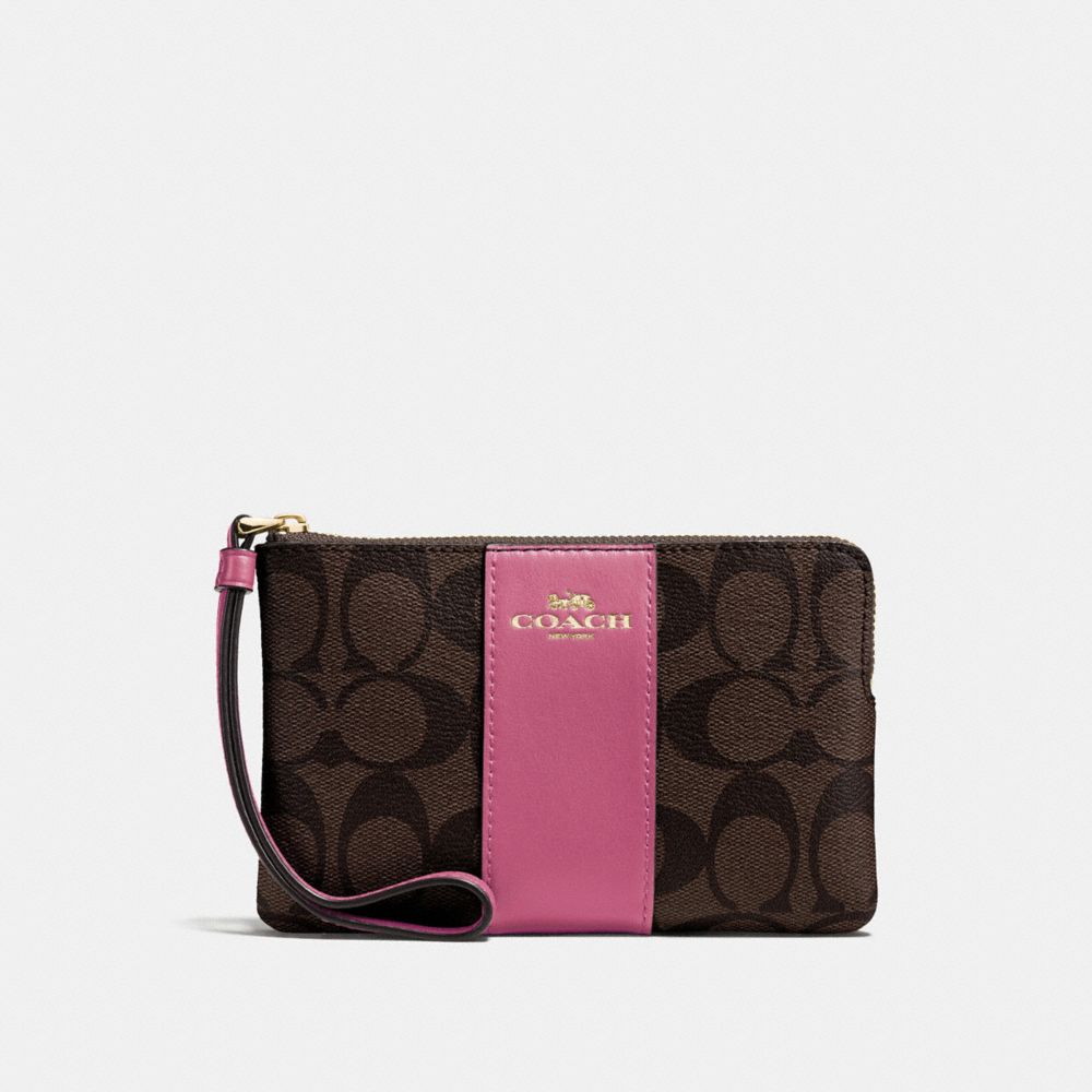 COACH f58035 CORNER ZIP WRISTLET LIGHT GOLD/BROWN ROUGE