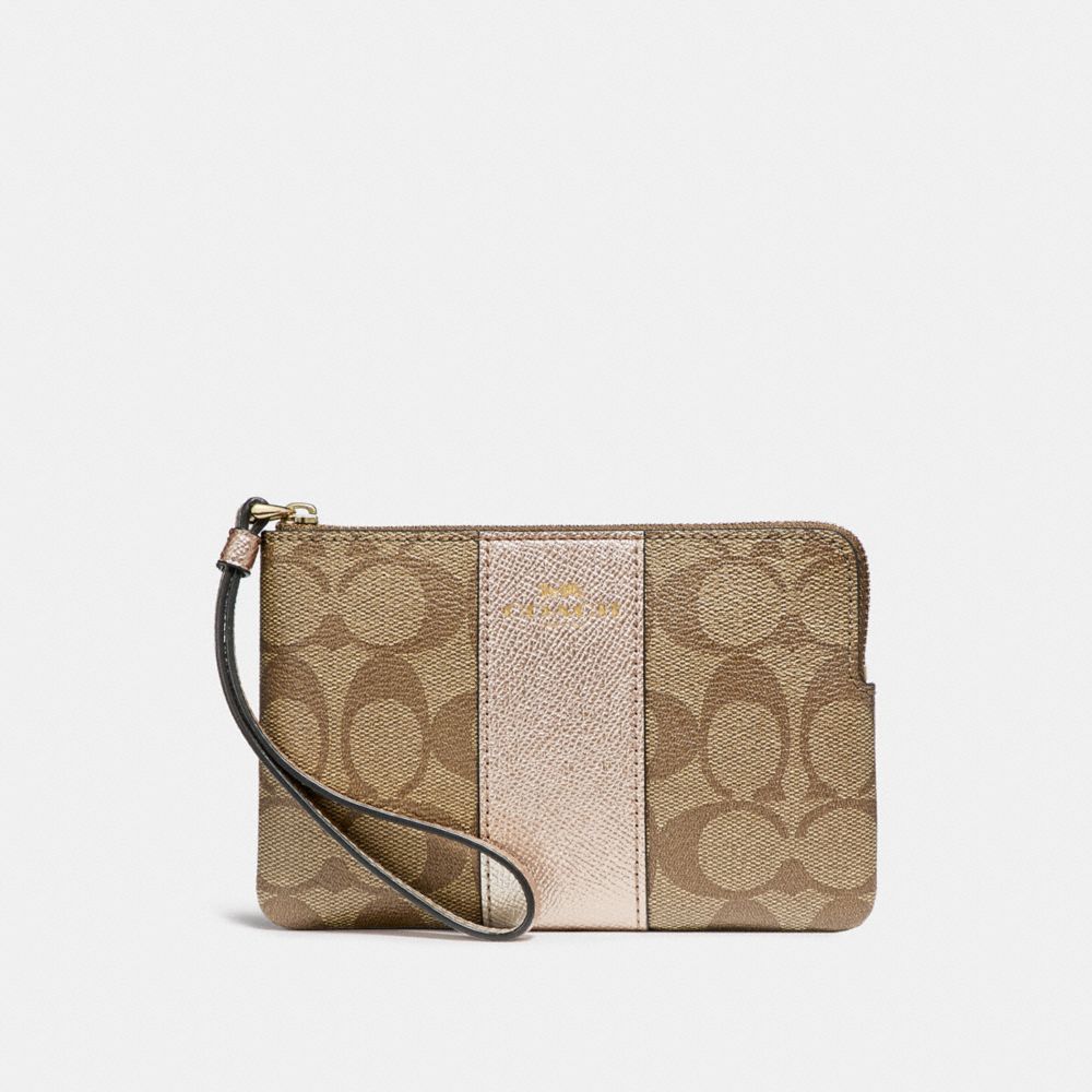 CORNER ZIP WRISTLET IN SIGNATURE CANVAS - KHAKI/ROSE GOLD/LIGHT GOLD - COACH F58035