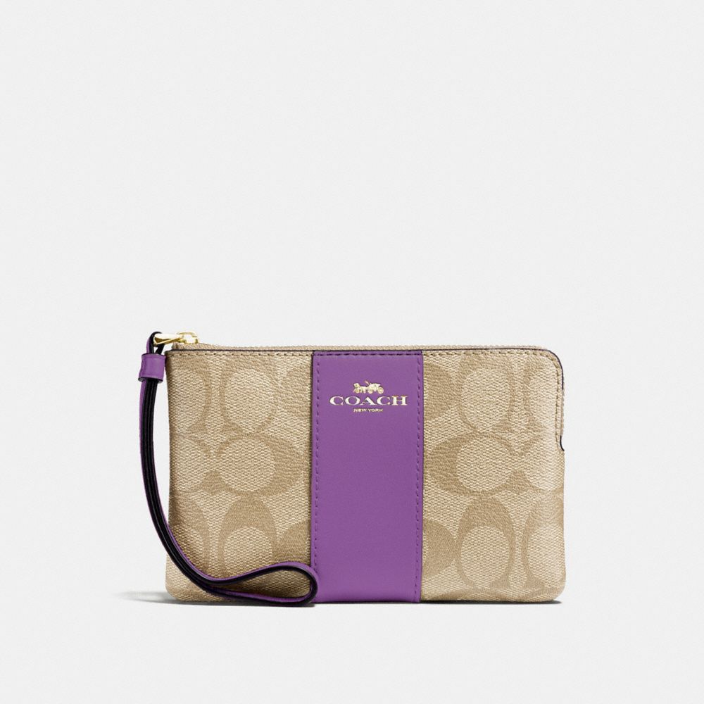 CORNER ZIP WRISTLET IN SIGNATURE CANVAS - F58035 - LIGHT KHAKI/PRIMROSE/IMITATION GOLD