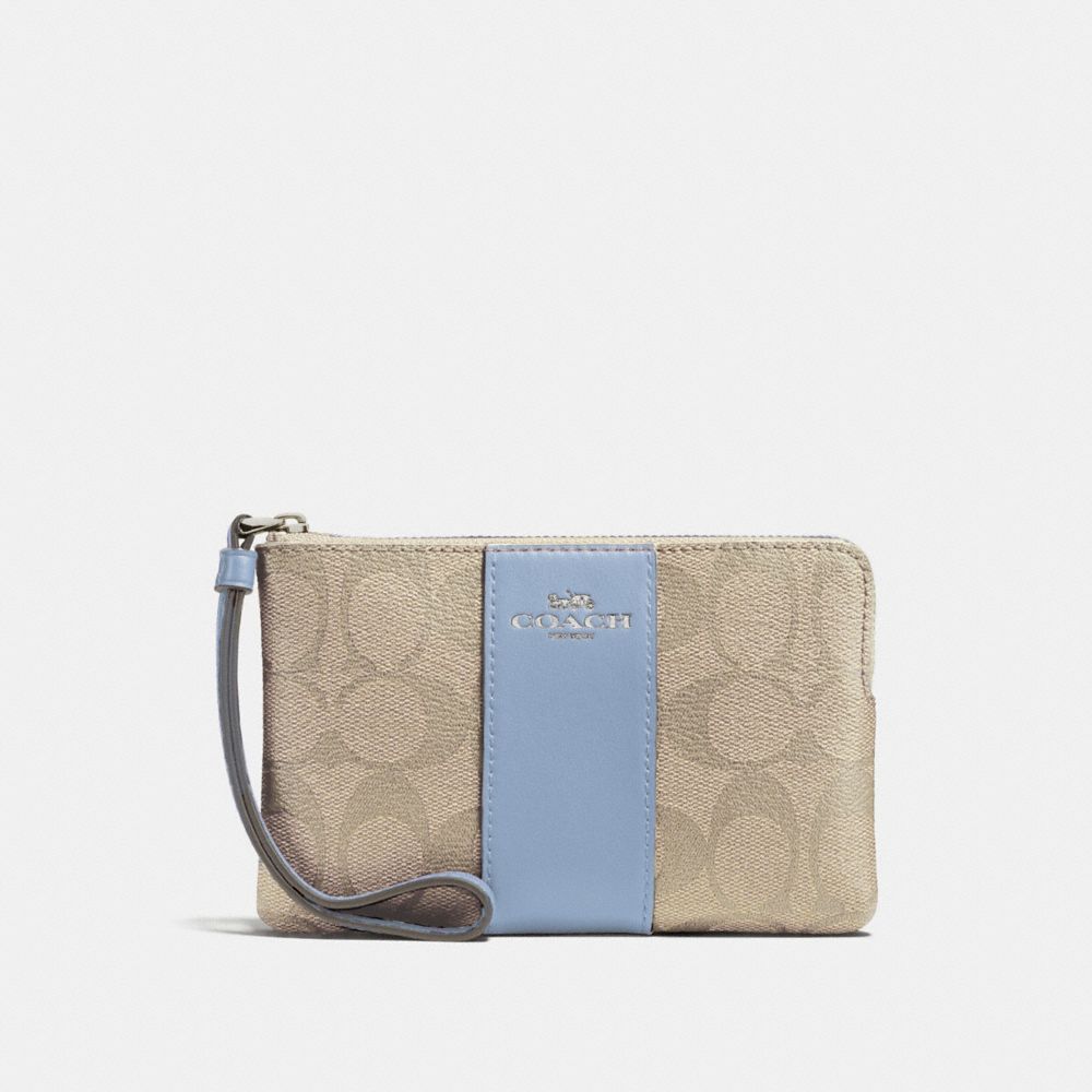 COACH F58035 Corner Zip Wristlet In Signature Canvas LIGHT KHAKI/POOL/SILVER