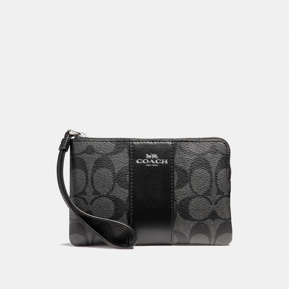 COACH F58035 - CORNER ZIP WRISTLET IN SIGNATURE CANVAS BLACK SMOKE/BLACK/SILVER