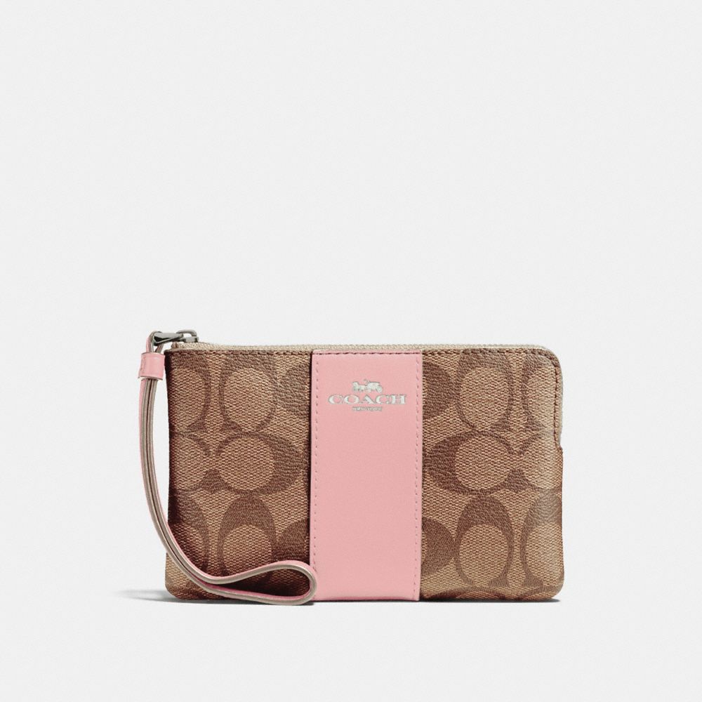 COACH f58035 CORNER ZIP WRISTLET SILVER/KHAKI BLUSH 2