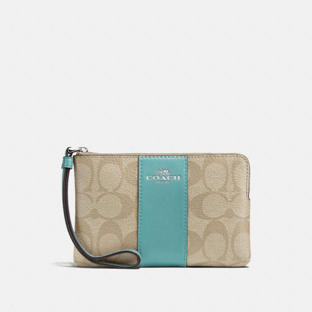 COACH F58035 CORNER ZIP WRISTLET IN SIGNATURE CANVAS SVNKA