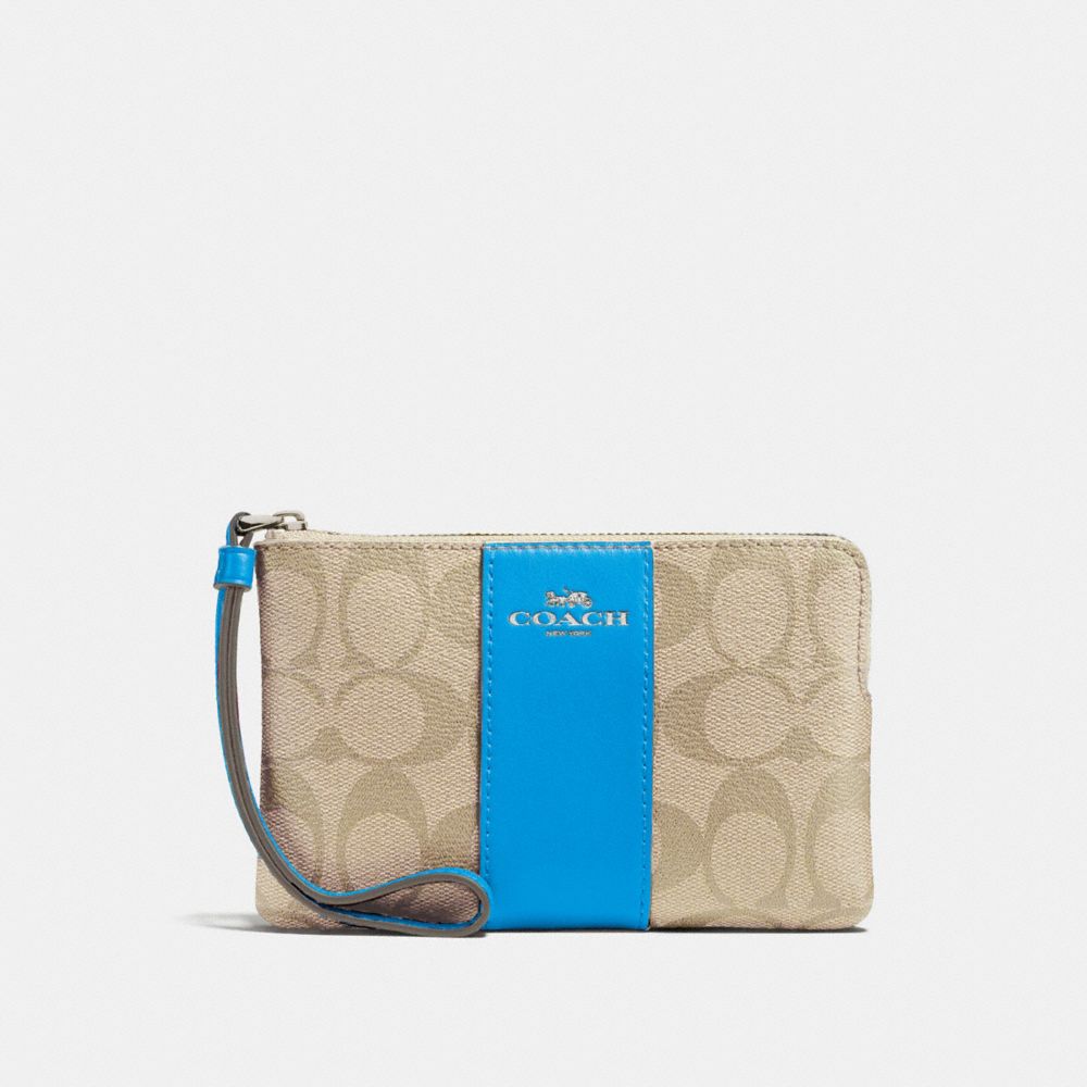 COACH CORNER ZIP WRISTLET IN SIGNATURE CANVAS - light khaki/bright blue/silver - f58035