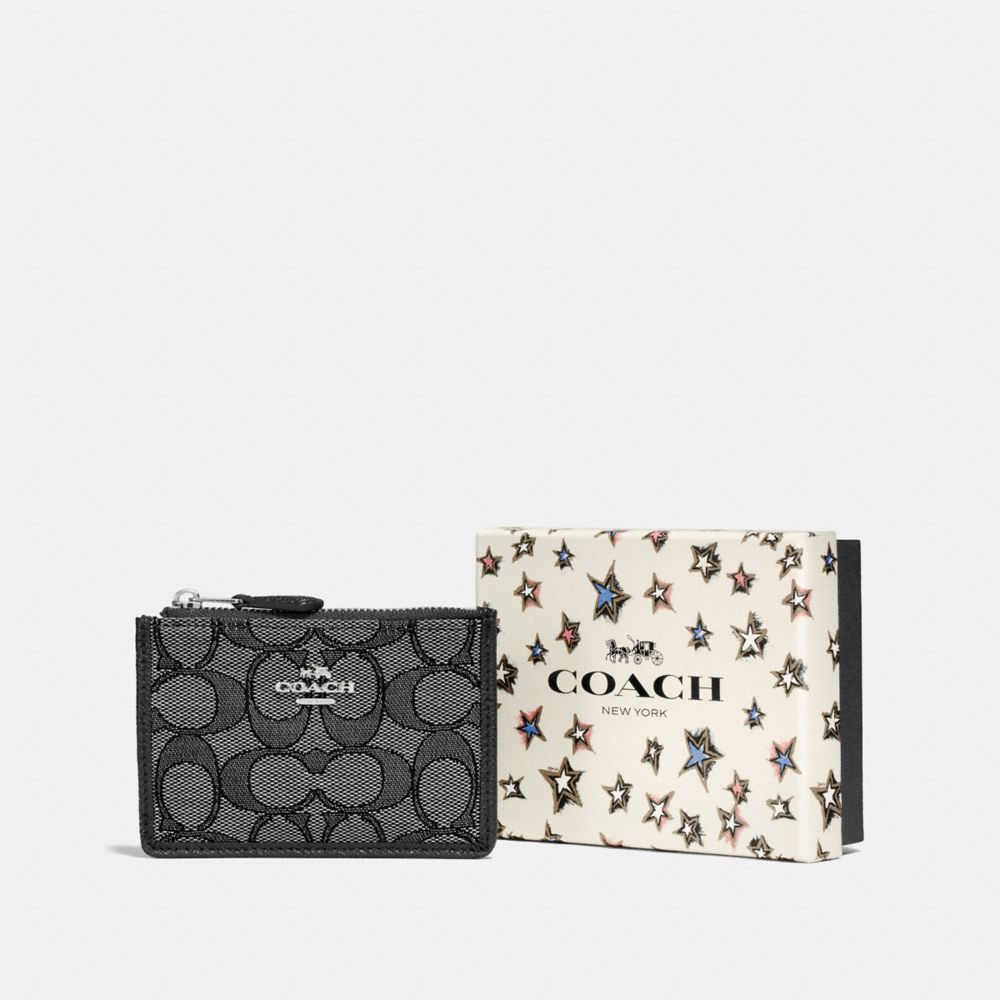 BOXED MINI SKINNY ID CASE IN SIGNATURE JACQUARD - SV/BLACK SMOKE/BLACK - COACH F58040