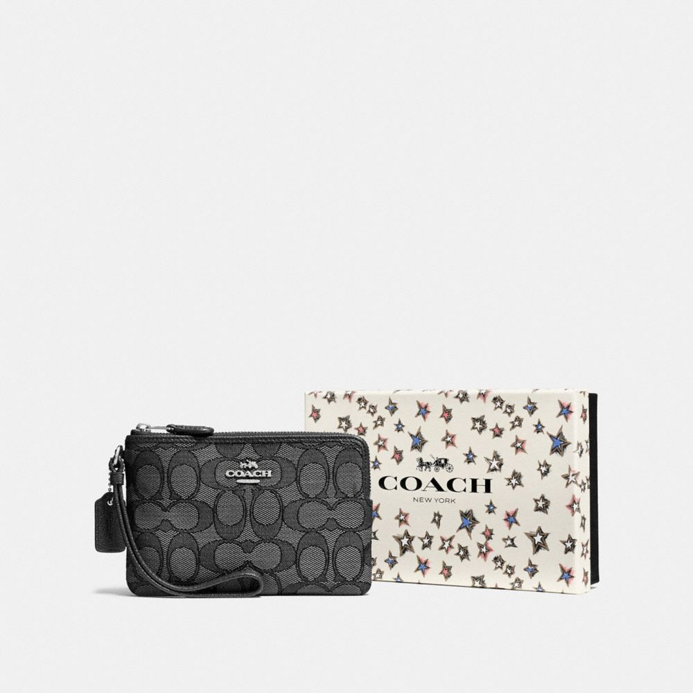 BOXED SMALL WRISTLET IN SIGNATURE JACQUARD - SV/BLACK SMOKE/BLACK - COACH F58041