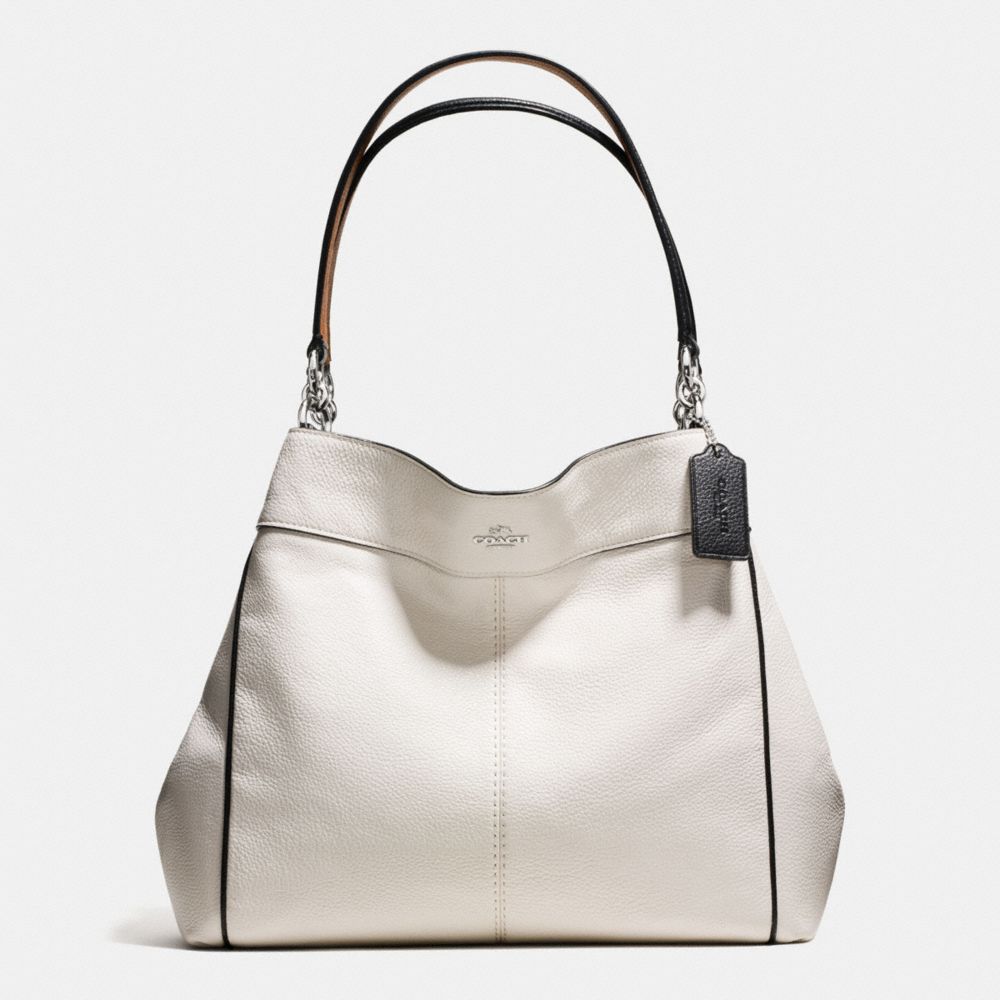 LEXY SHOULDER BAG WITH CONTRAST TRIM IN PEBBLE LEATHER - SILVER/CHALK MULTI - COACH F58044