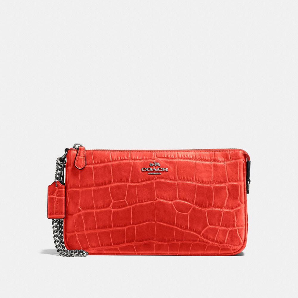 NOLITA WRISTLET 24 IN CROC EMBOSSED LEATHER - DARK GUNMETAL/DEEP CORAL - COACH F58051