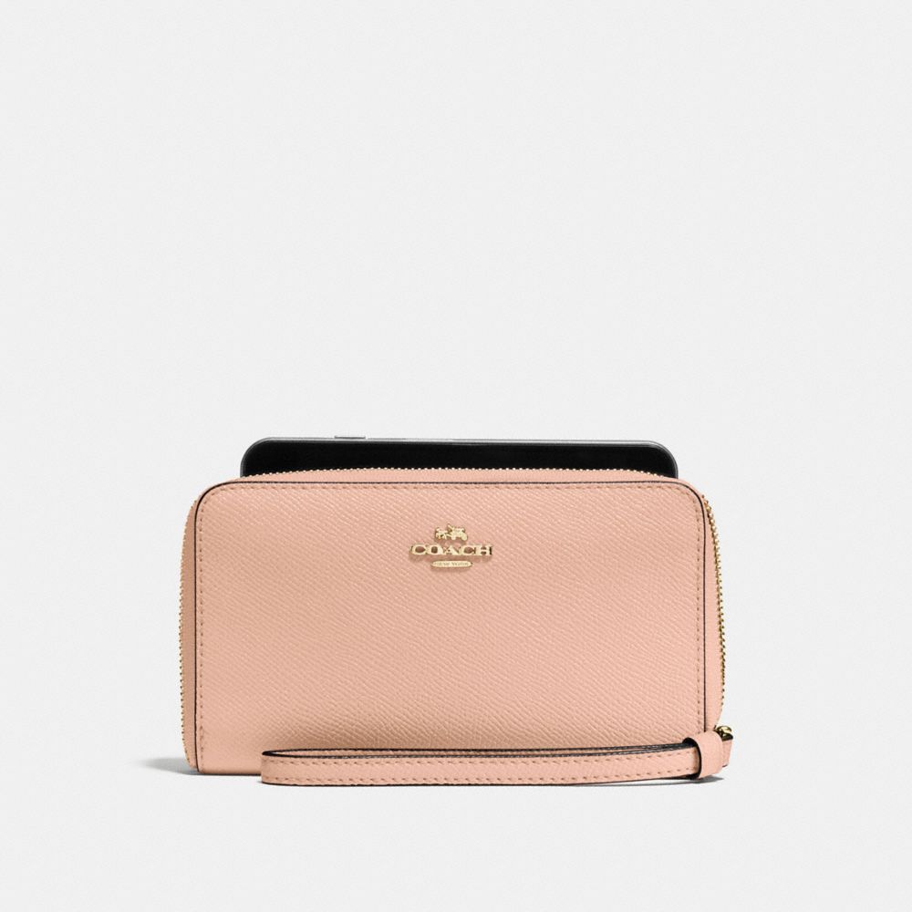 COACH F58053 Phone Wallet In Crossgrain Leather IMITATION GOLD/NUDE PINK