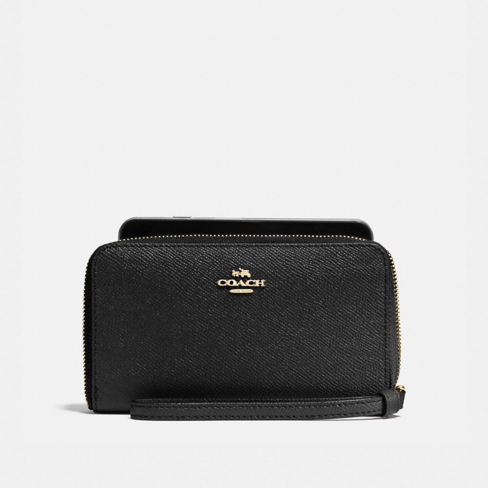 COACH F58053 Phone Wallet In Crossgrain Leather IMITATION GOLD/BLACK