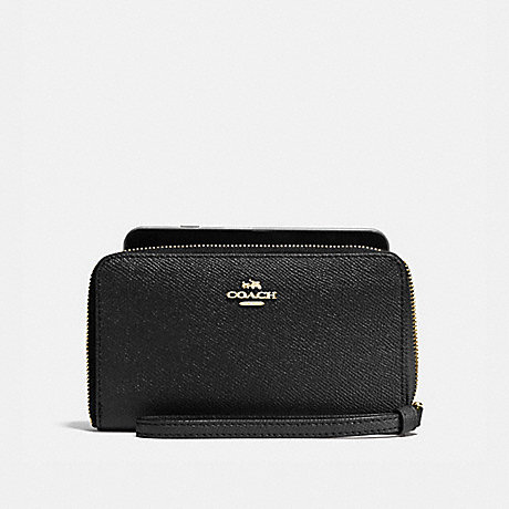 COACH PHONE WALLET IN CROSSGRAIN LEATHER - IMITATION GOLD/BLACK - f58053