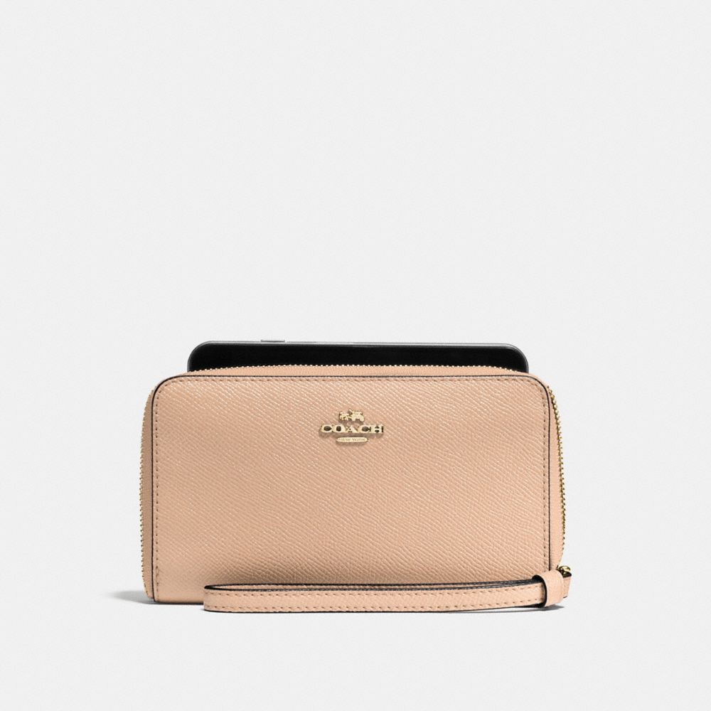 COACH F58053 PHONE WALLET IN CROSSGRAIN LEATHER IMITATION-GOLD/BEECHWOOD