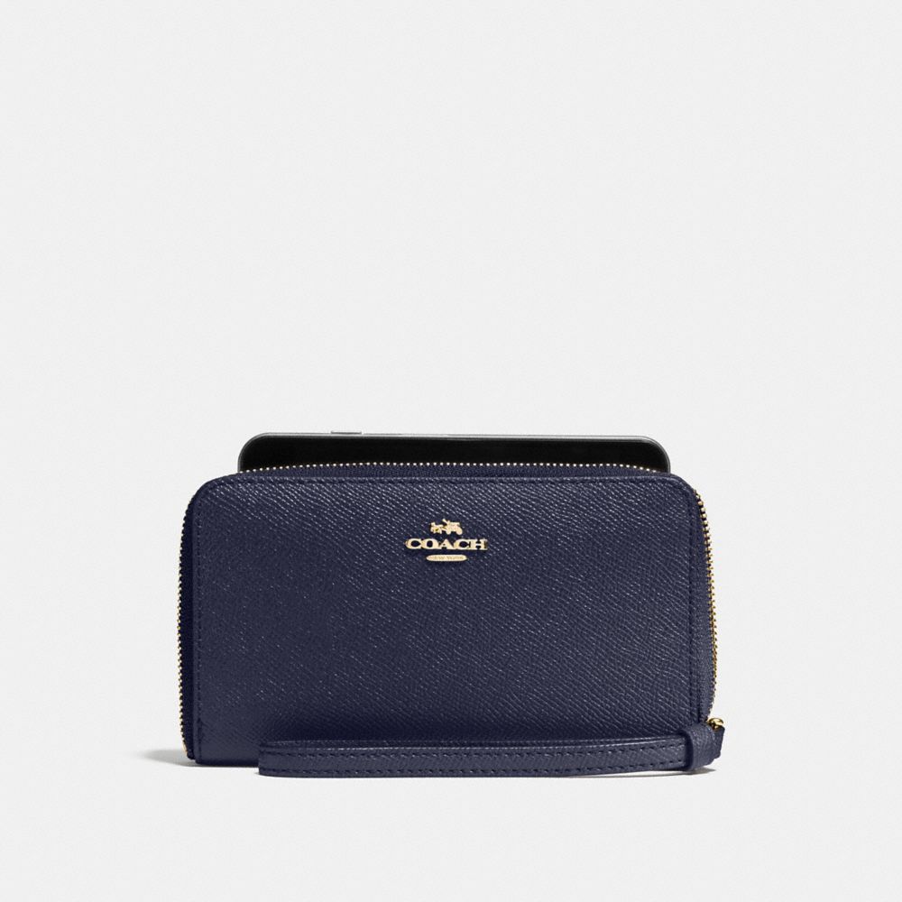 COACH F58053 Phone Wallet In Crossgrain Leather IMITATION GOLD/MIDNIGHT