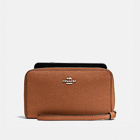 COACH PHONE WALLET IN CROSSGRAIN LEATHER - IMITATION GOLD/SADDLE - f58053