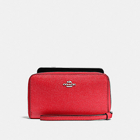 COACH F58053 PHONE WALLET IN CROSSGRAIN LEATHER SILVER/BRIGHT-RED