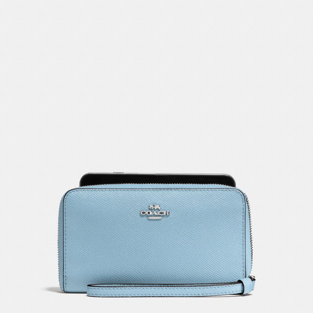 COACH PHONE WALLET IN CROSSGRAIN LEATHER - SILVER/CORNFLOWER - F58053