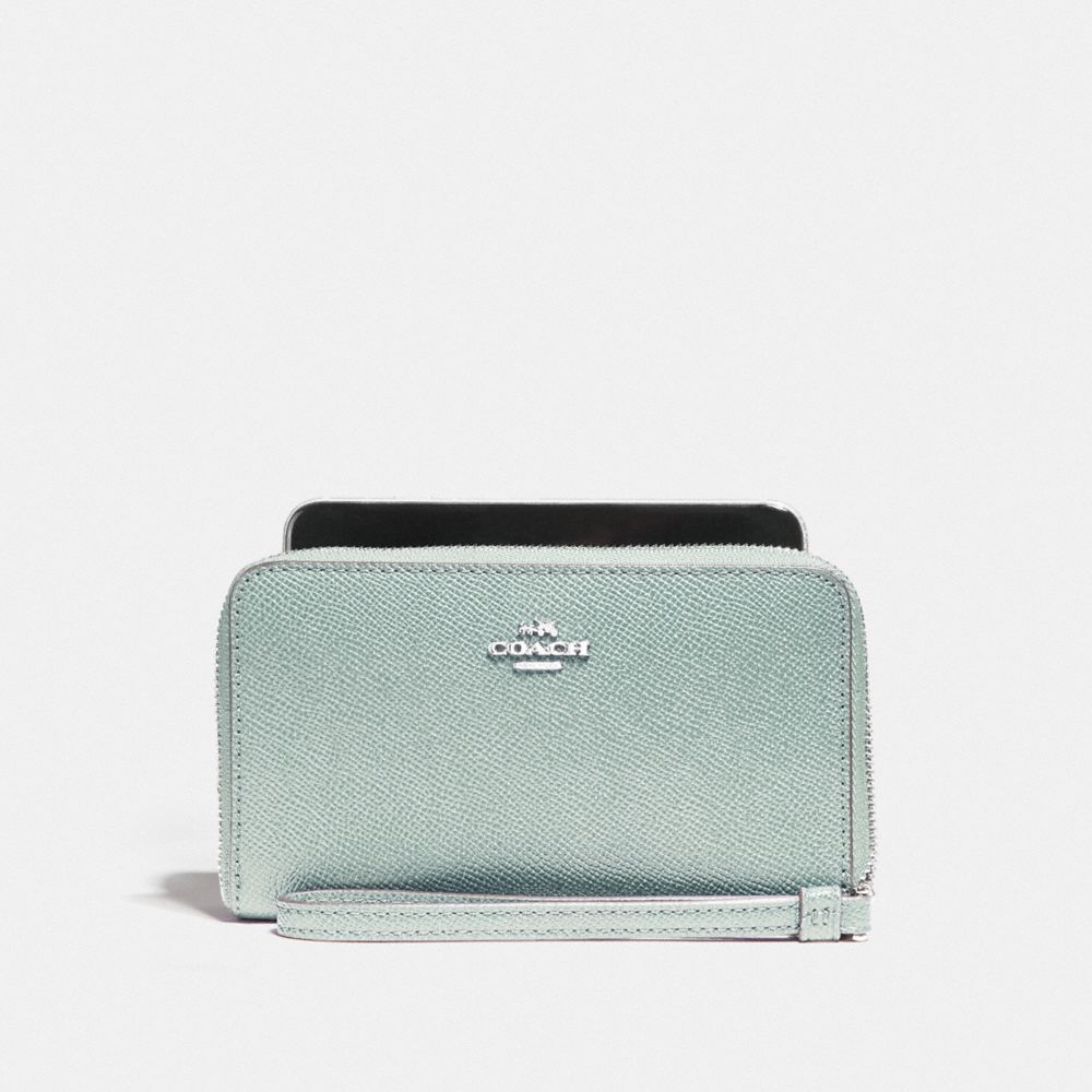 COACH PHONE WALLET - SILVER/SEA GREEN - f58053