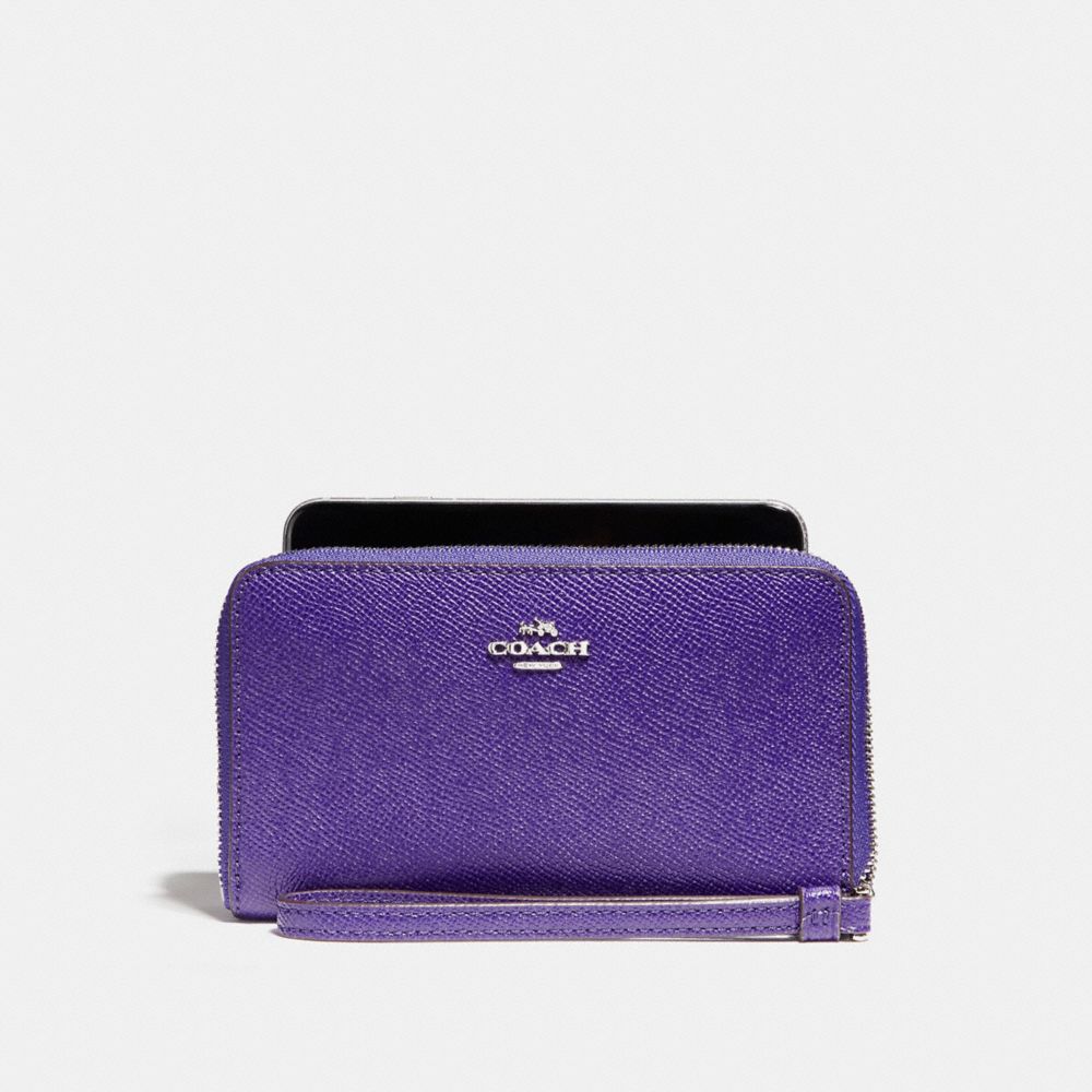 PHONE WALLET IN CROSSGRAIN LEATHER - f58053 - SILVER/PURPLE