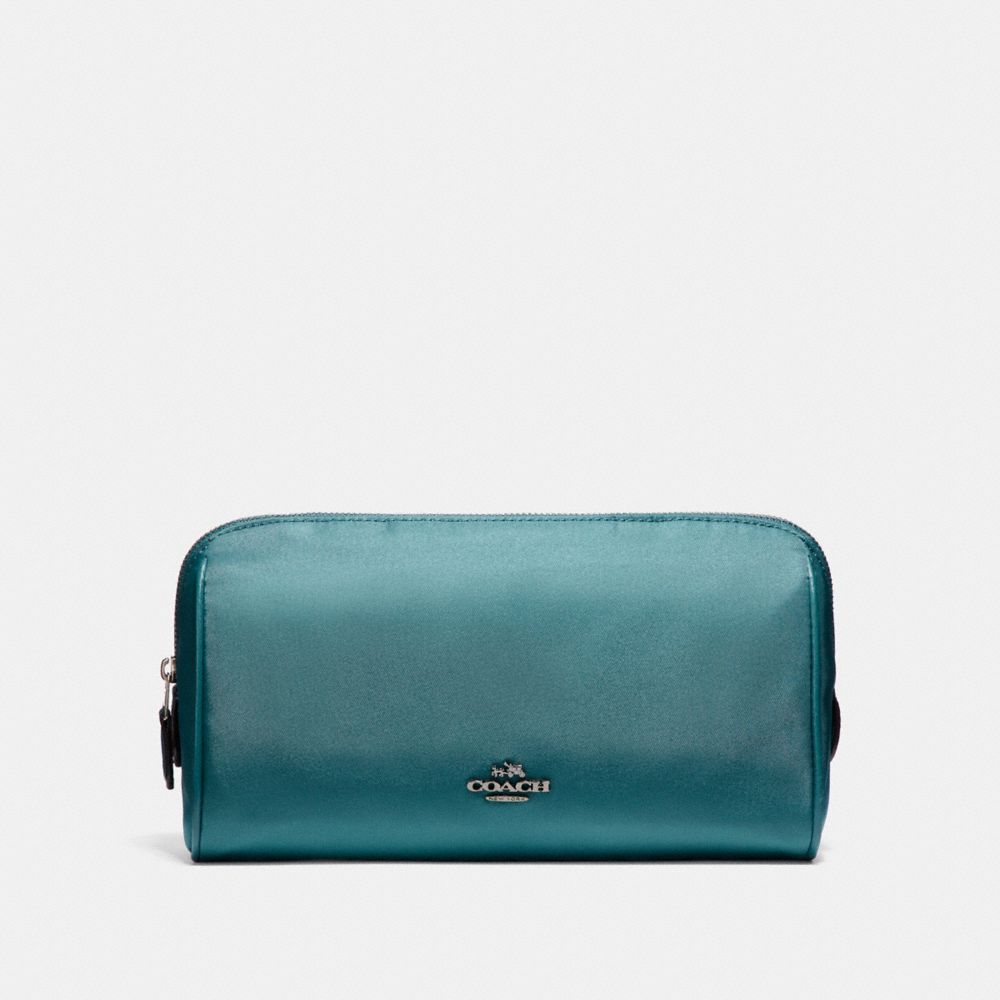 COACH COSMETIC CASE 22 IN NYLON - BLACK ANTIQUE NICKEL/DARK TEAL - f58064