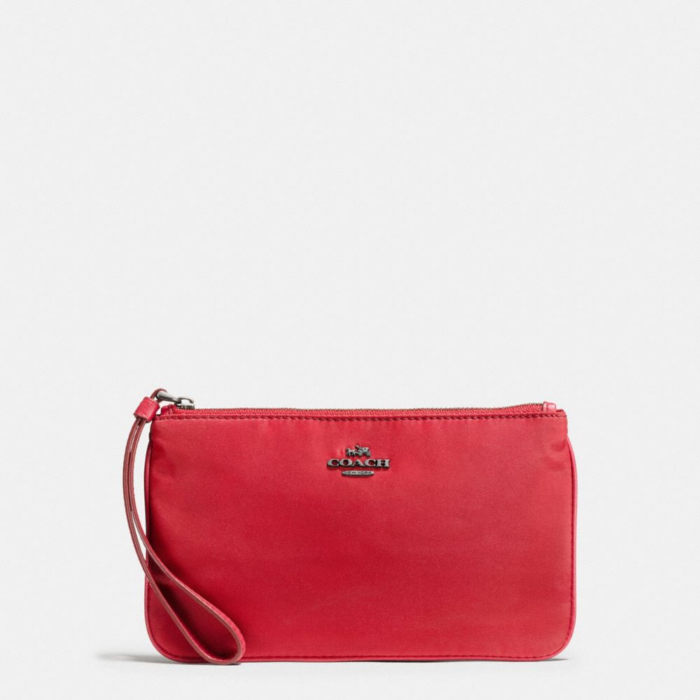 COACH F58068 Large Wristlet In Nylon BLACK ANTIQUE NICKEL/TRUE RED