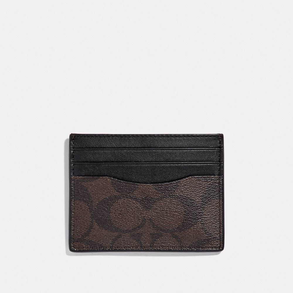 COACH SLIM CARD CASE IN SIGNATURE CANVAS - MAHOGANY/BLACK/BLACK ANTIQUE NICKEL - F58110