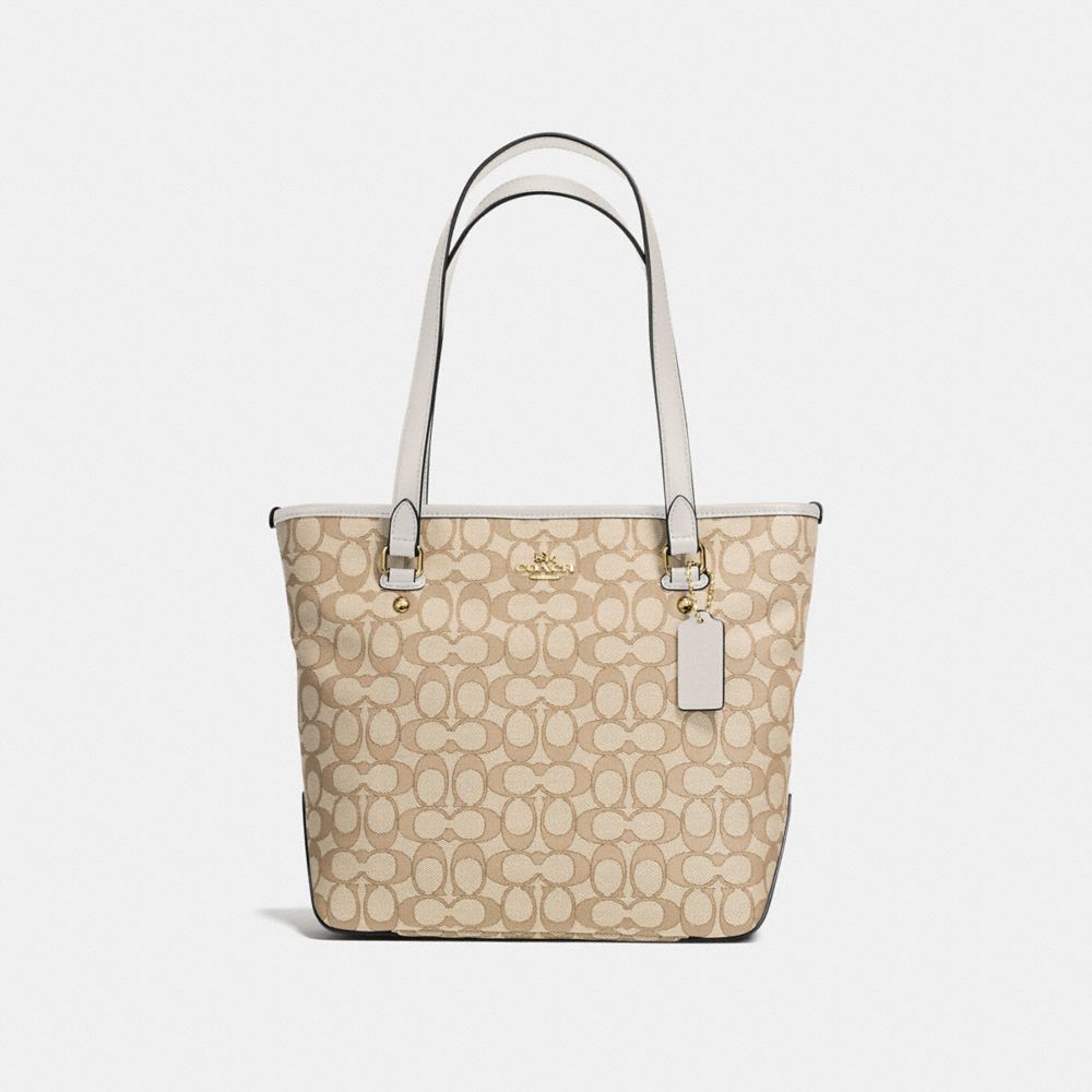 COACH F58282 - ZIP TOP TOTE IN OUTLINE SIGNATURE JACQUARD IMITATION GOLD/LIGHT KHAKI/CHALK