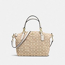 SMALL KELSEY SATCHEL IN OUTLINE SIGNATURE - f58283 - IMITATION GOLD/LIGHT KHAKI/CHALK