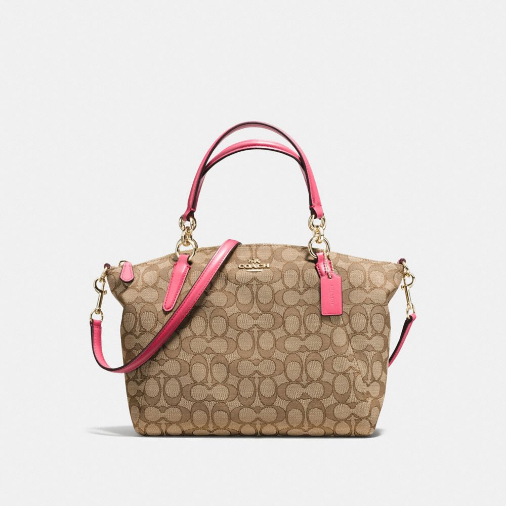 SMALL KELSEY SATCHEL IN OUTLINE SIGNATURE - IMITATION GOLD/KHAKI STRAWBERRY - COACH F58283