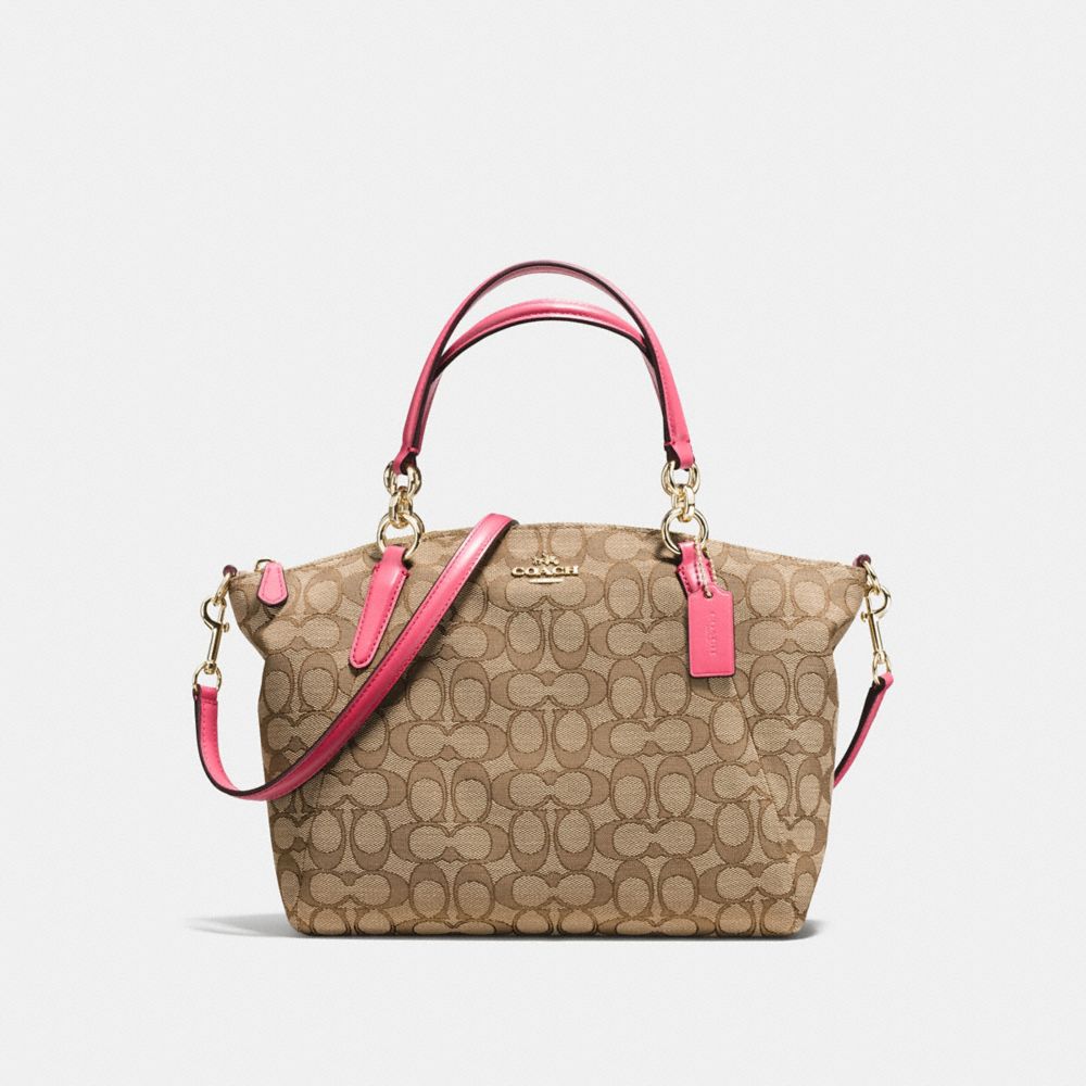 COACH SMALL KELSEY SATCHEL IN OUTLINE SIGNATURE - IMITATION GOLD/KHAKI STRAWBERRY - F58283