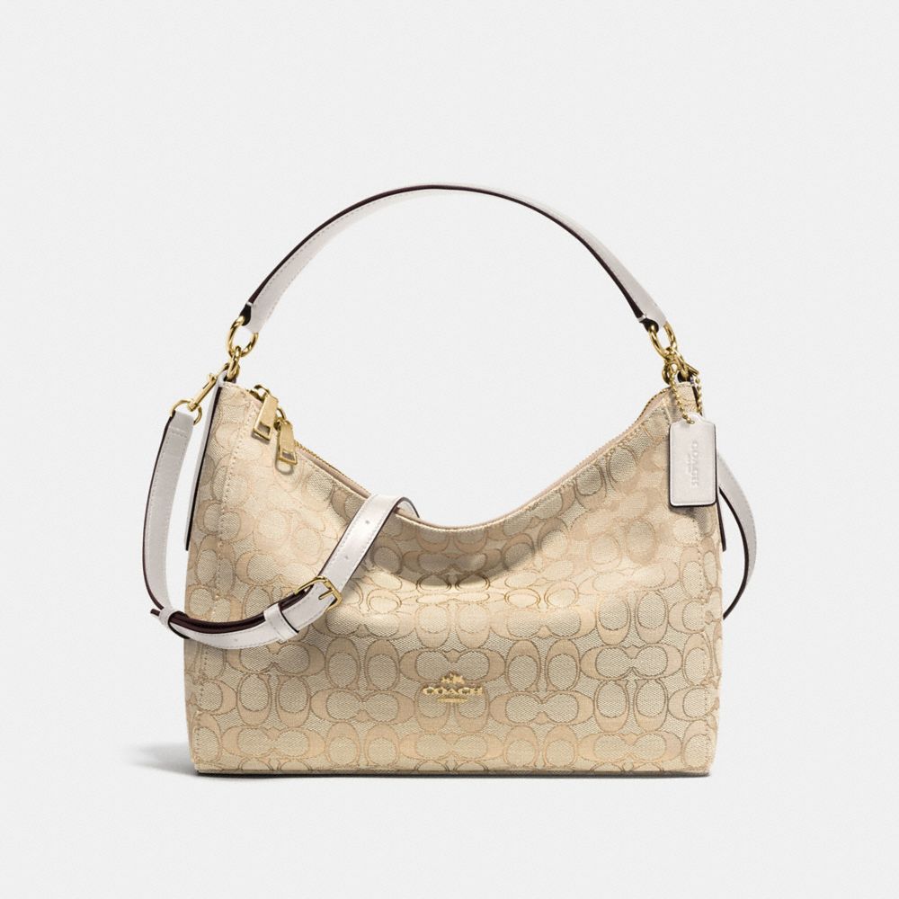 EAST/WEST CELESTE CONVERTIBLE HOBO IN OUTLINE SIGNATURE - f58284 - IMITATION GOLD/LIGHT KHAKI/CHALK