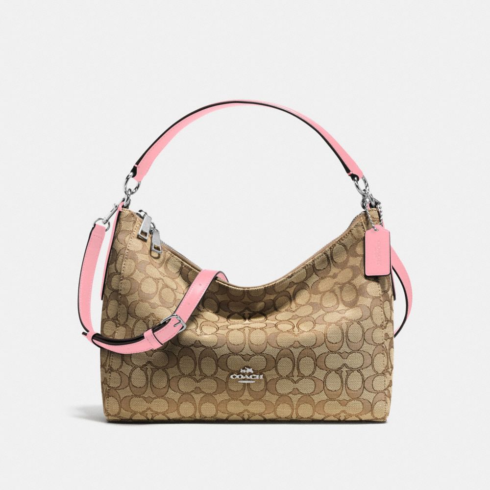 EAST/WEST CELESTE CONVERTIBLE HOBO IN OUTLINE SIGNATURE JACQUARD - SILVER/KHAKI/BLUSH - COACH F58284