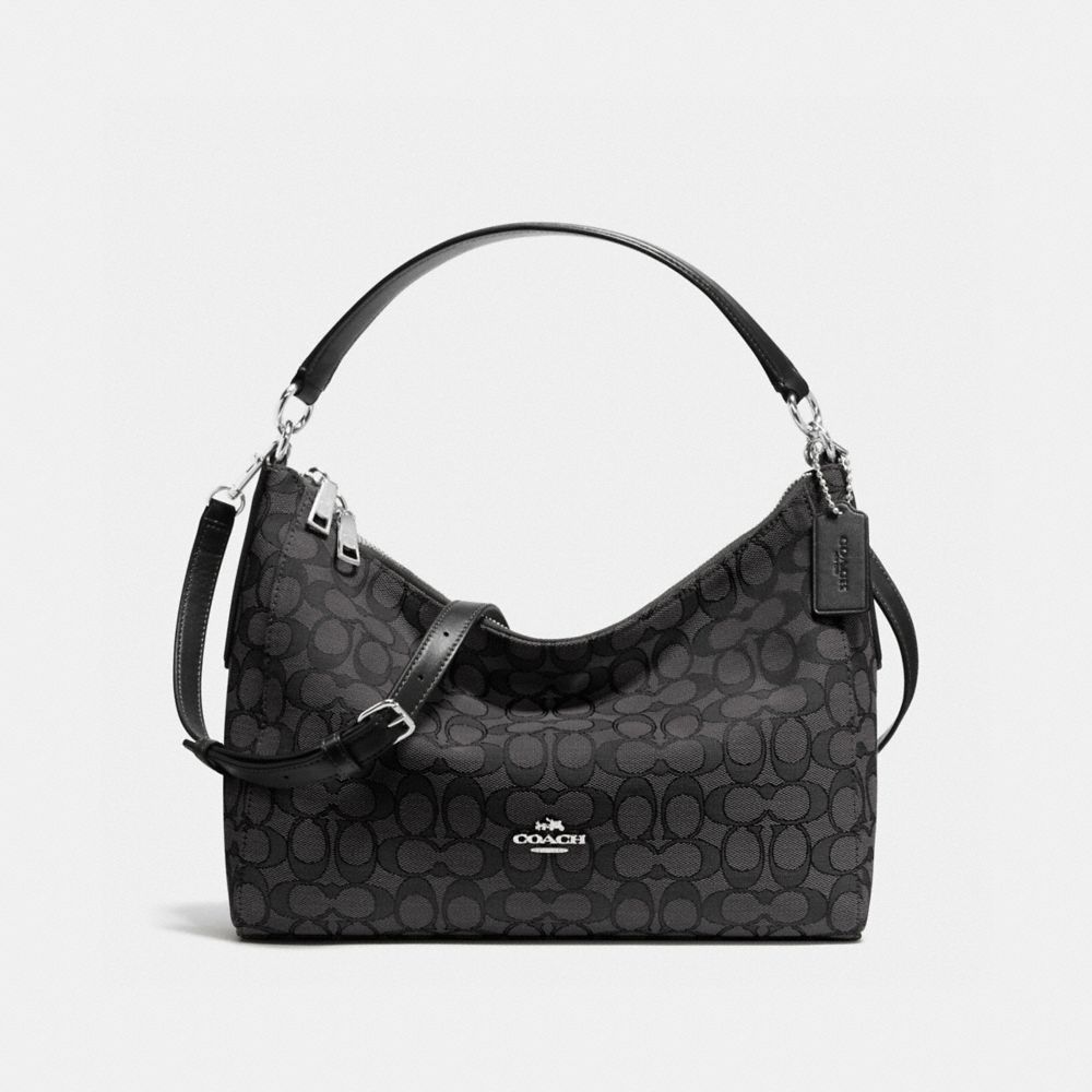 COACH f58284 EAST/WEST CELESTE CONVERTIBLE HOBO IN OUTLINE SIGNATURE SILVER/BLACK SMOKE/BLACK