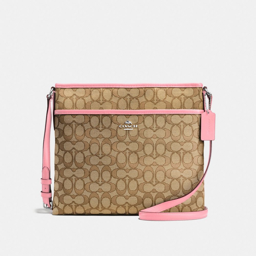 FILE BAG IN OUTLINE SIGNATURE JACQUARD - f58285 - SILVER/KHAKI/BLUSH