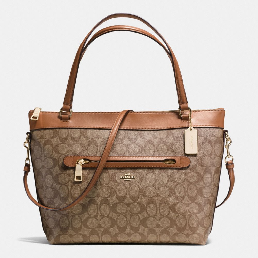 TYLER TOTE IN SIGNATURE COATED CANVAS - f58286 - IMITATION GOLD/KHAKI/SADDLE