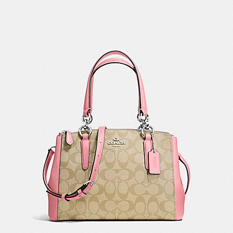 MINI CHRISTIE CARRYALL IN SIGNATURE COATED CANVAS - COACH F58290 - SILVER/LIGHT KHAKI/BLUSH