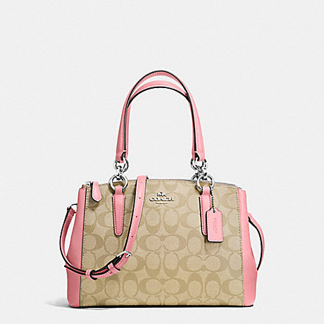 COACH f58290 MINI CHRISTIE CARRYALL IN SIGNATURE COATED CANVAS SILVER/LIGHT KHAKI/BLUSH