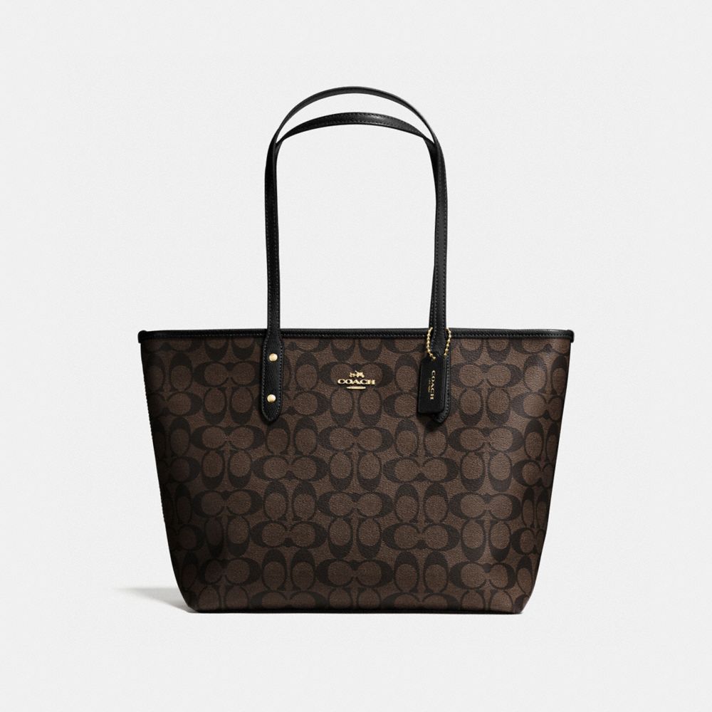 CITY ZIP TOTE IN SIGNATURE CANVAS - BROWN/BLACK/LIGHT GOLD - COACH F58292