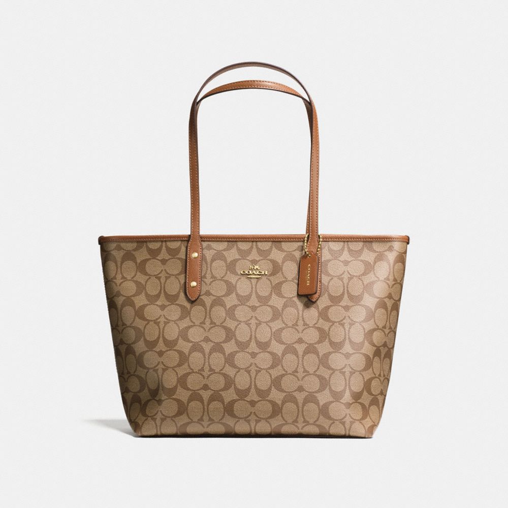 COACH F58292 - CITY ZIP TOTE IN SIGNATURE IMITATION GOLD/KHAKI/SADDLE