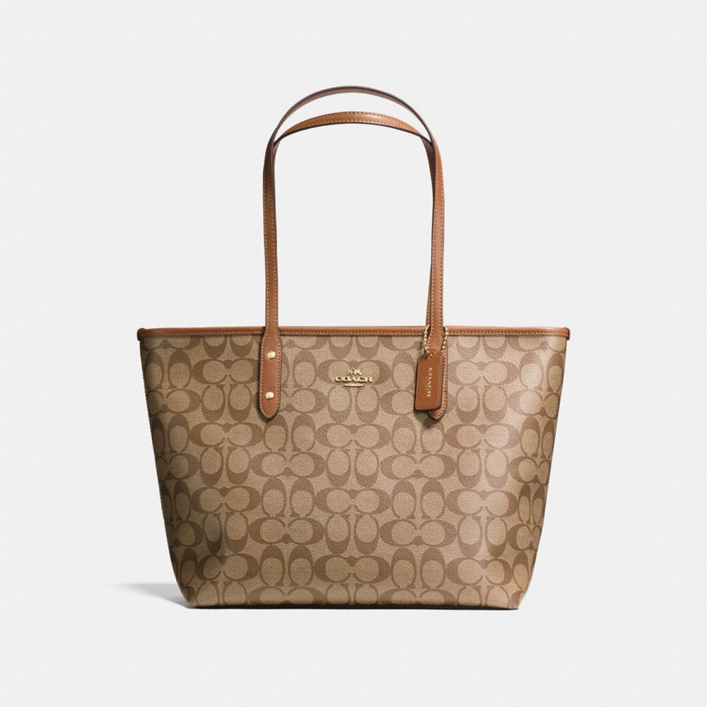 CITY ZIP TOTE IN SIGNATURE COATED CANVAS - LIGHT GOLD/KHAKI - COACH F58292