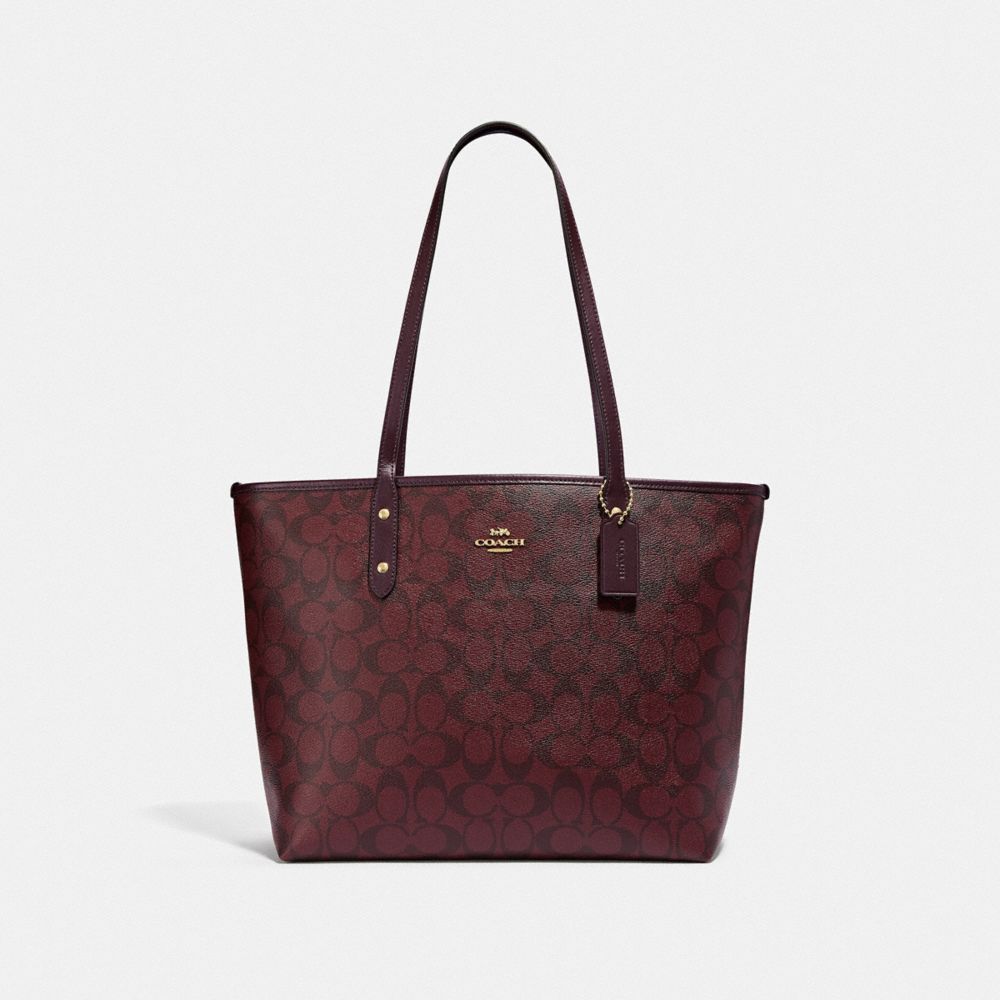 COACH F58292 City Zip Tote In Signature Canvas OXBLOOD 1/LIGHT GOLD