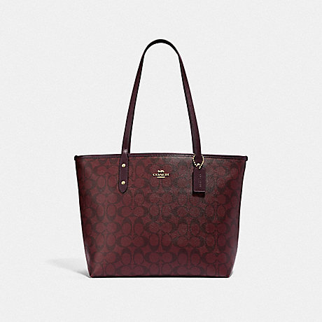 COACH F58292 CITY ZIP TOTE IN SIGNATURE CANVAS OXBLOOD 1/LIGHT GOLD