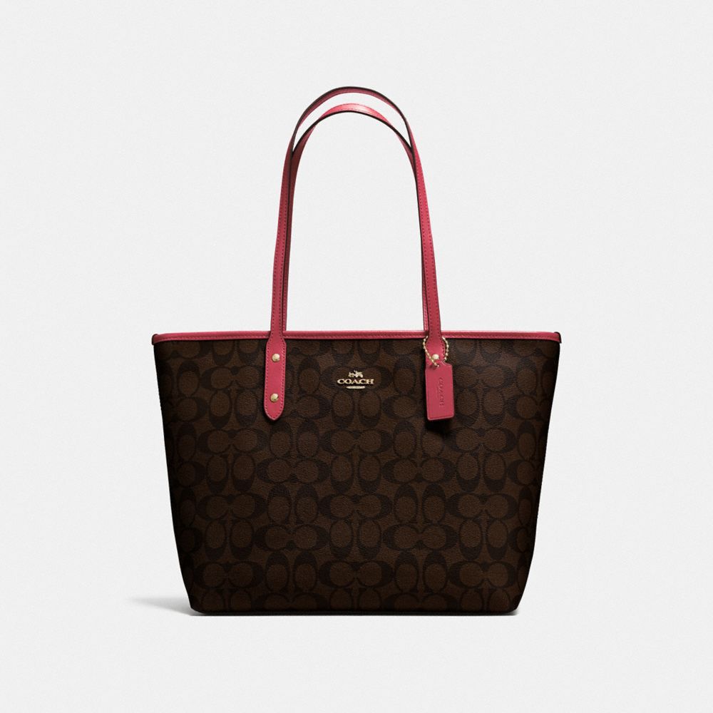 COACH F58292 City Zip Tote In Signature Canvas BROWN/STRAWBERRY/IMITATION GOLD