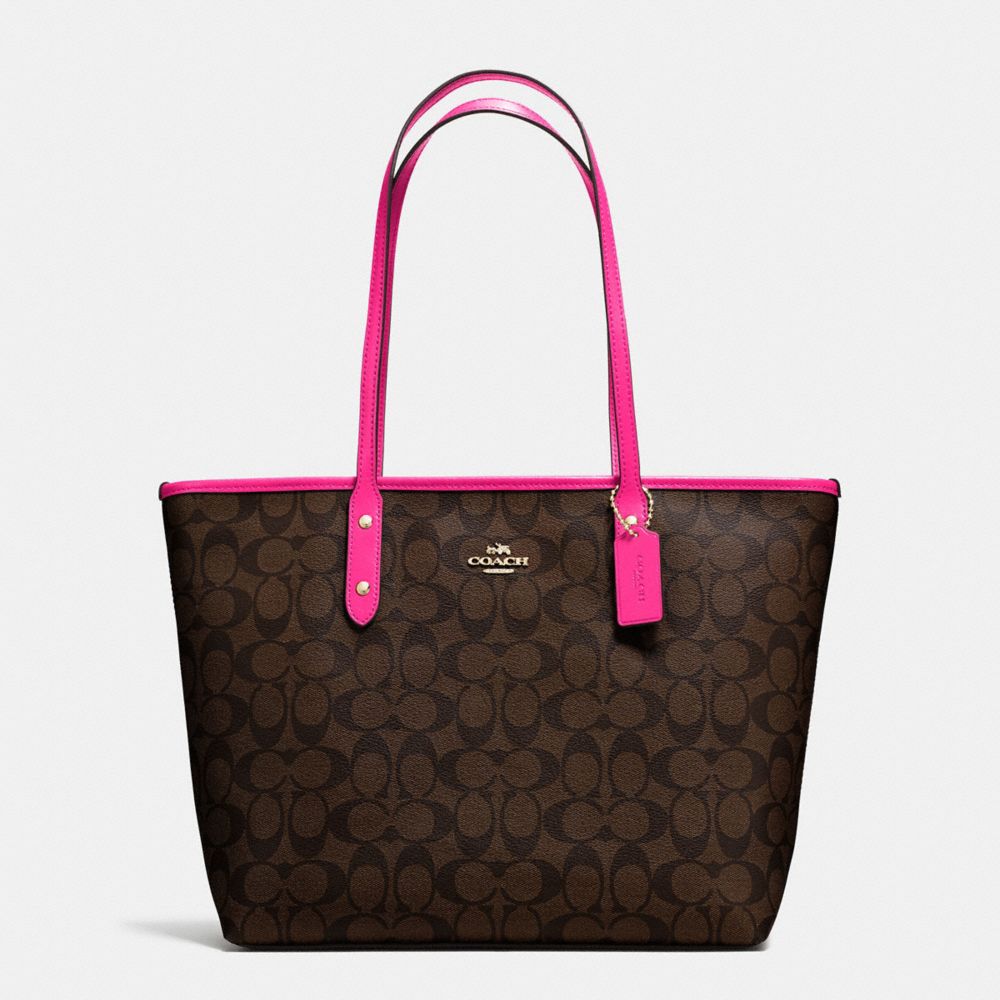 COACH CITY ZIP TOTE IN SIGNATURE COATED CANVAS - IMITATION GOLD/BROWN - F58292