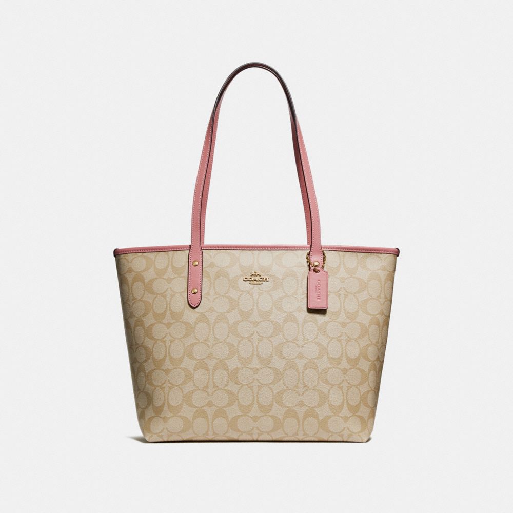 COACH CITY ZIP TOTE IN SIGNATURE CANVAS - light khaki/vintage pink/imitation gold - F58292